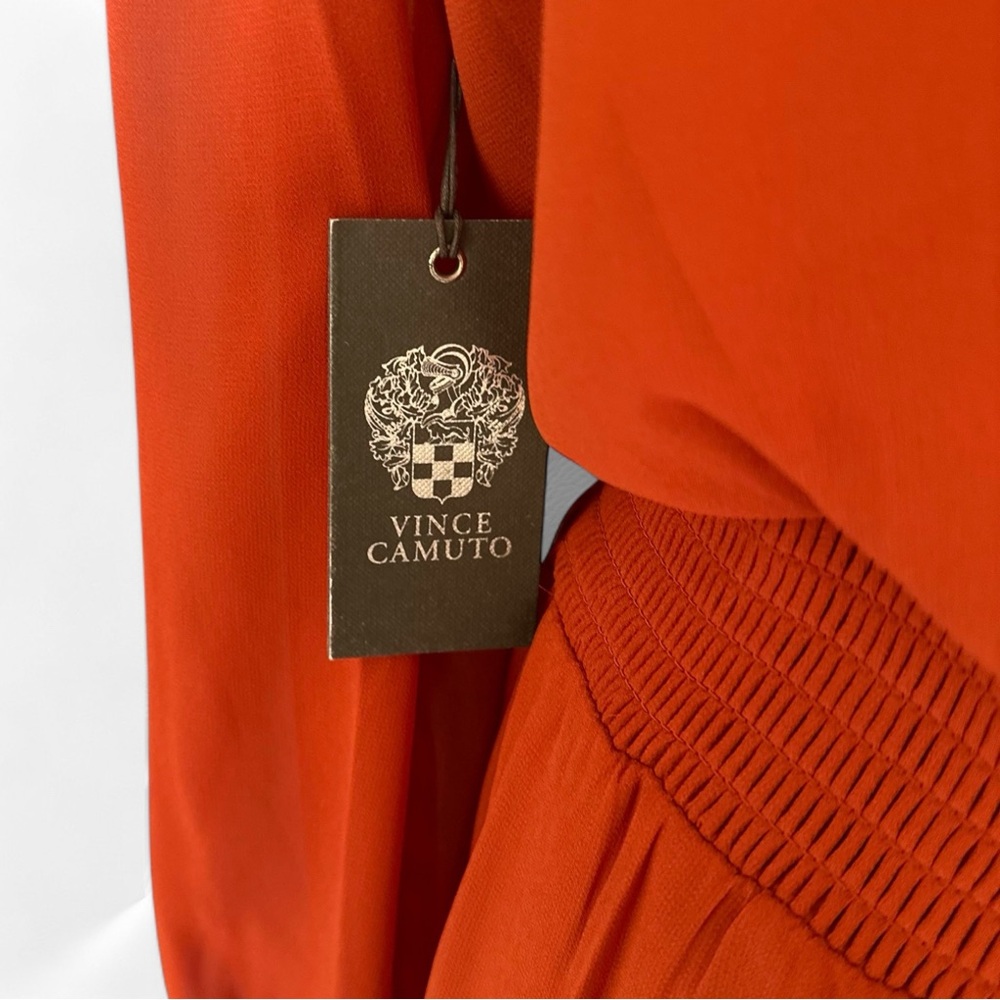 🆕 Vince Camuto Orange Ruffled Faux-Wrap Sundress Size Small - Picture 11 of 12